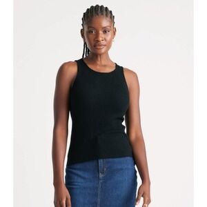 Quince Featherweight Cashmere Ribbed Tank Sleeveless Scoop Neck Black Medium